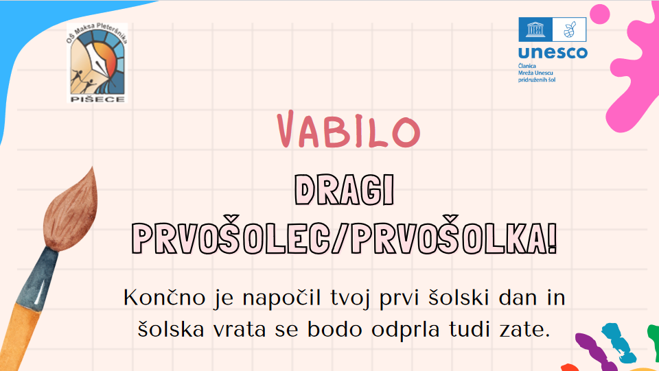 Vabilo bodočim prvošolcem